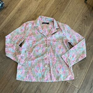 LAUREN RALPH LAUREN | pink paisley button down top, size medium